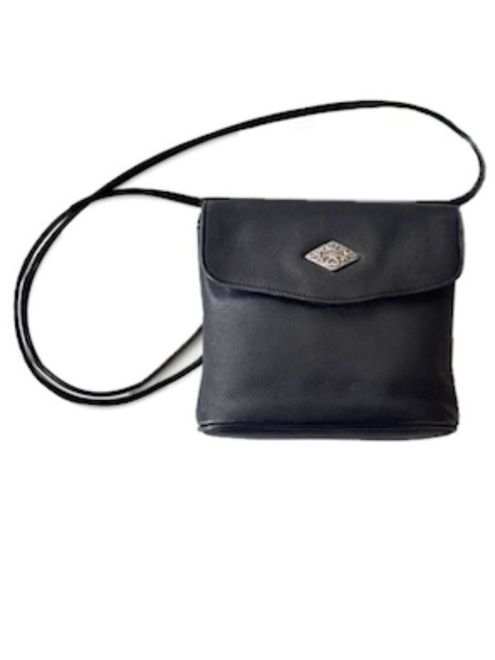 Fossil Vintage Leather Crossbody Bag Classic Black w Silver Snap Flap Pockets